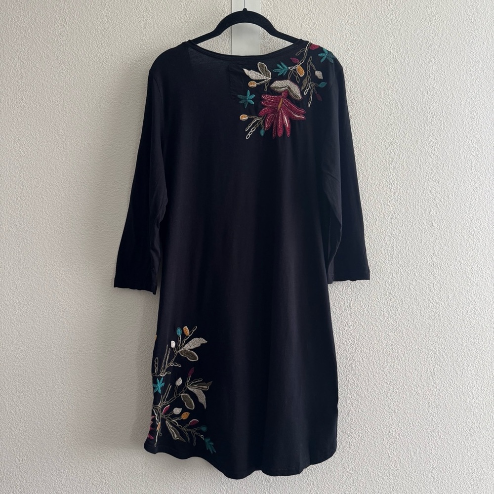 Johnny Was JWLA Black 3/4 Long Sleeve Floral Embroidered Tunic Shirt Dress Boho - Picture 3 of 9